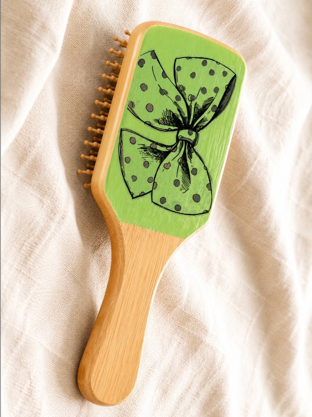 New Green Bow Wooden Hairbrush
